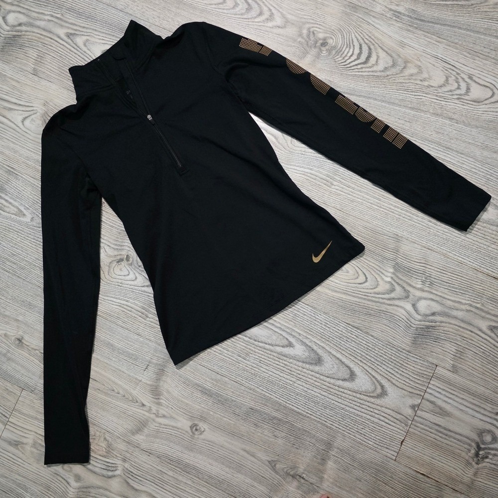 Nike Dri Fit Half Zip Running Hoodie -Black Gold - Women's Size Small
